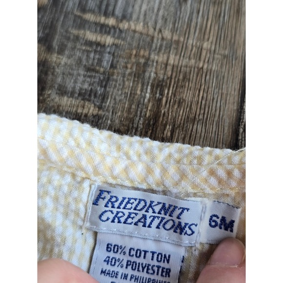 Vintage Friedknit Creations Baby Romper Yellow Floral Embroidered Gingham 6m - Picture 7 of 9
